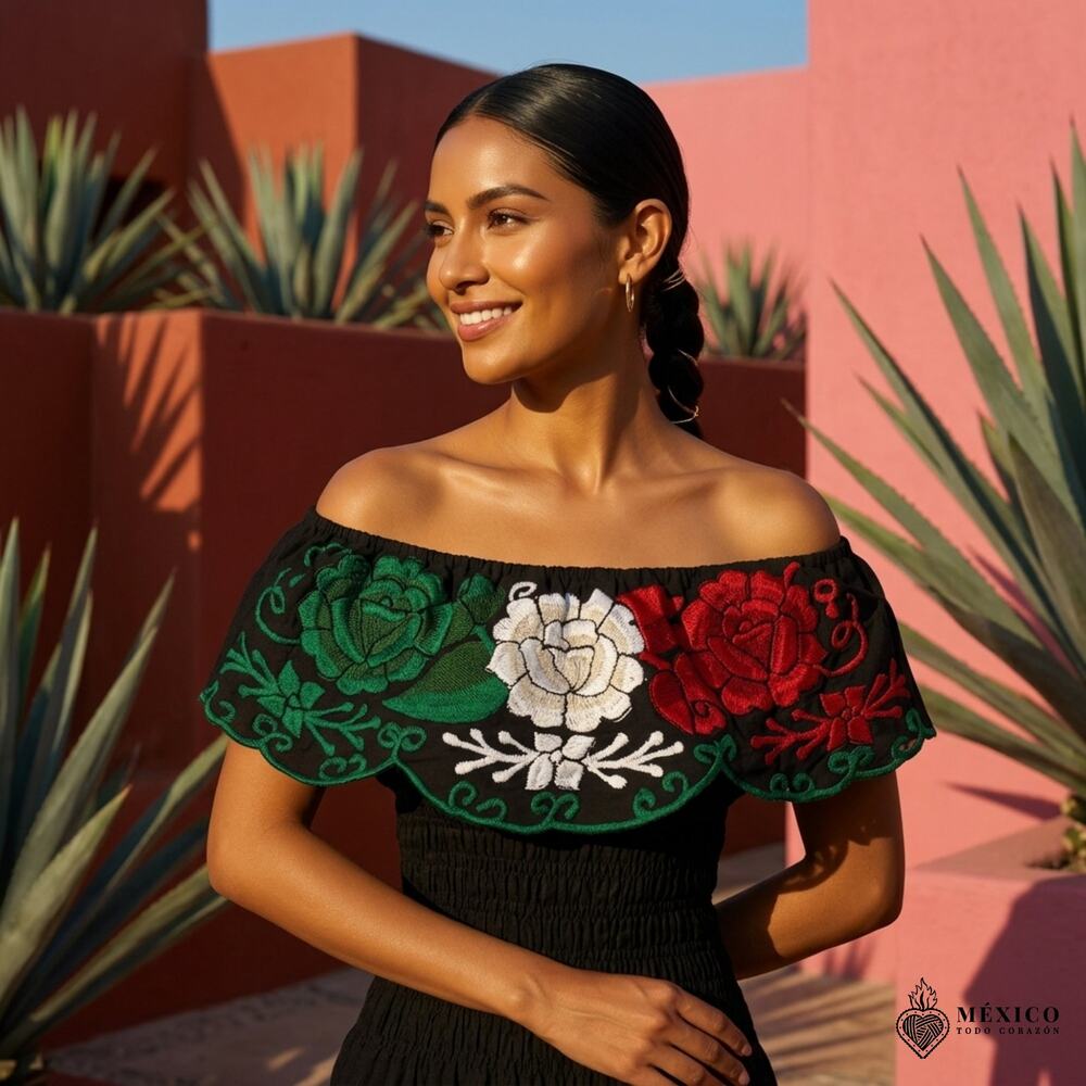 Multicolor red Mexican Chiapas Blouse  Elastic Bodice TraditionalTop XS/S/M